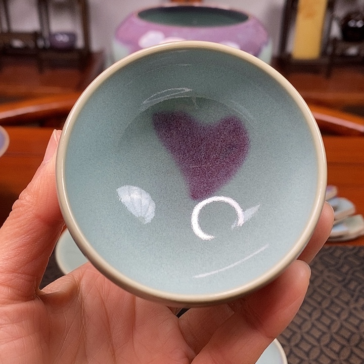 可***乐手工原矿天青紫斑小泡泡盏