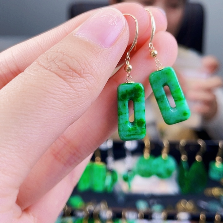 翡翠耳饰18K金镶嵌饰品