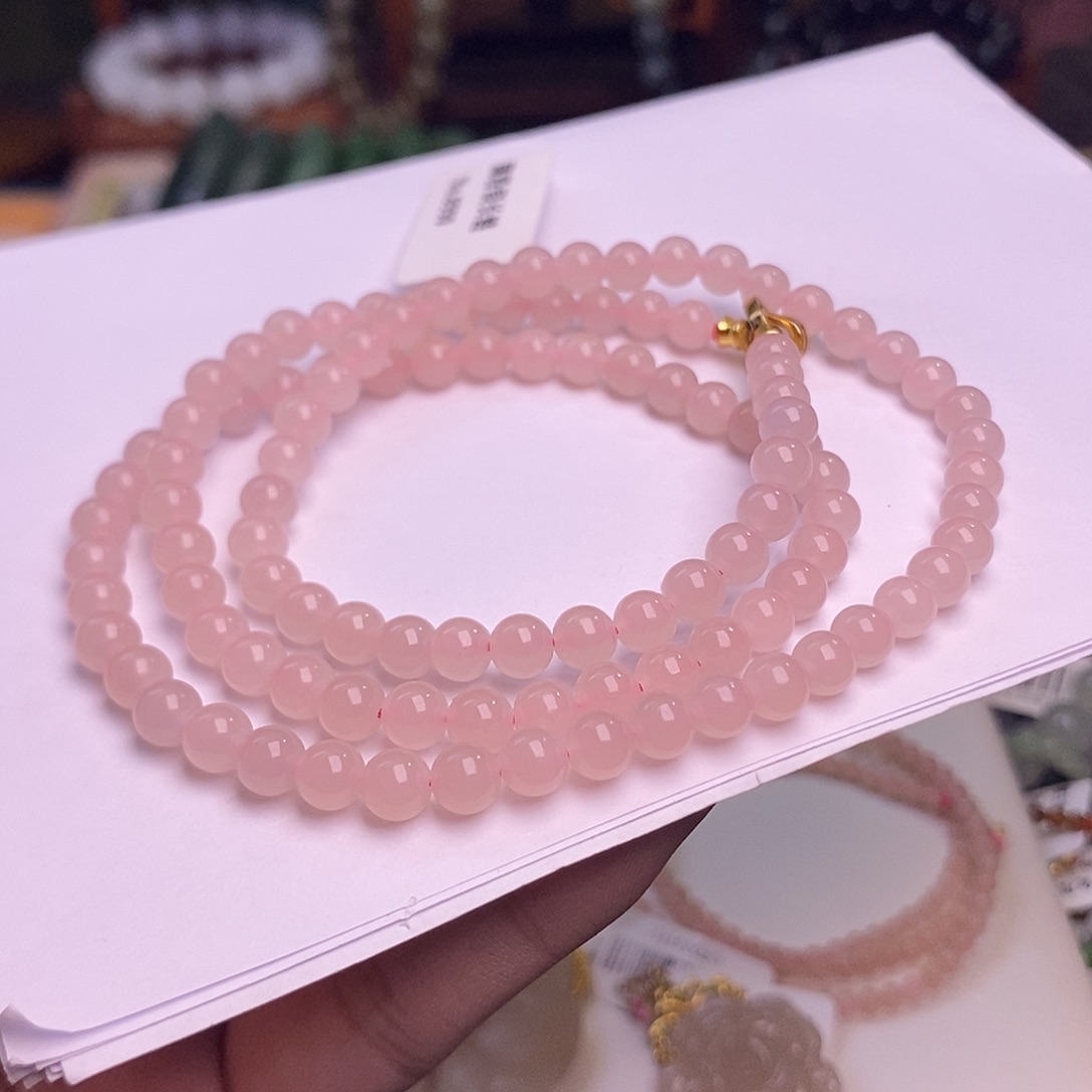 和田玉未镶嵌颈饰浓藕粉红粉项链5,5mm