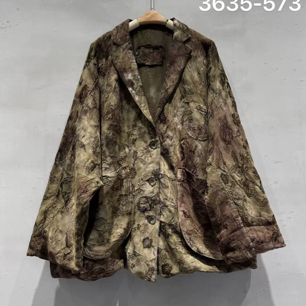 3635-573手工扎染真丝提花棉服无吊牌介意勿拍