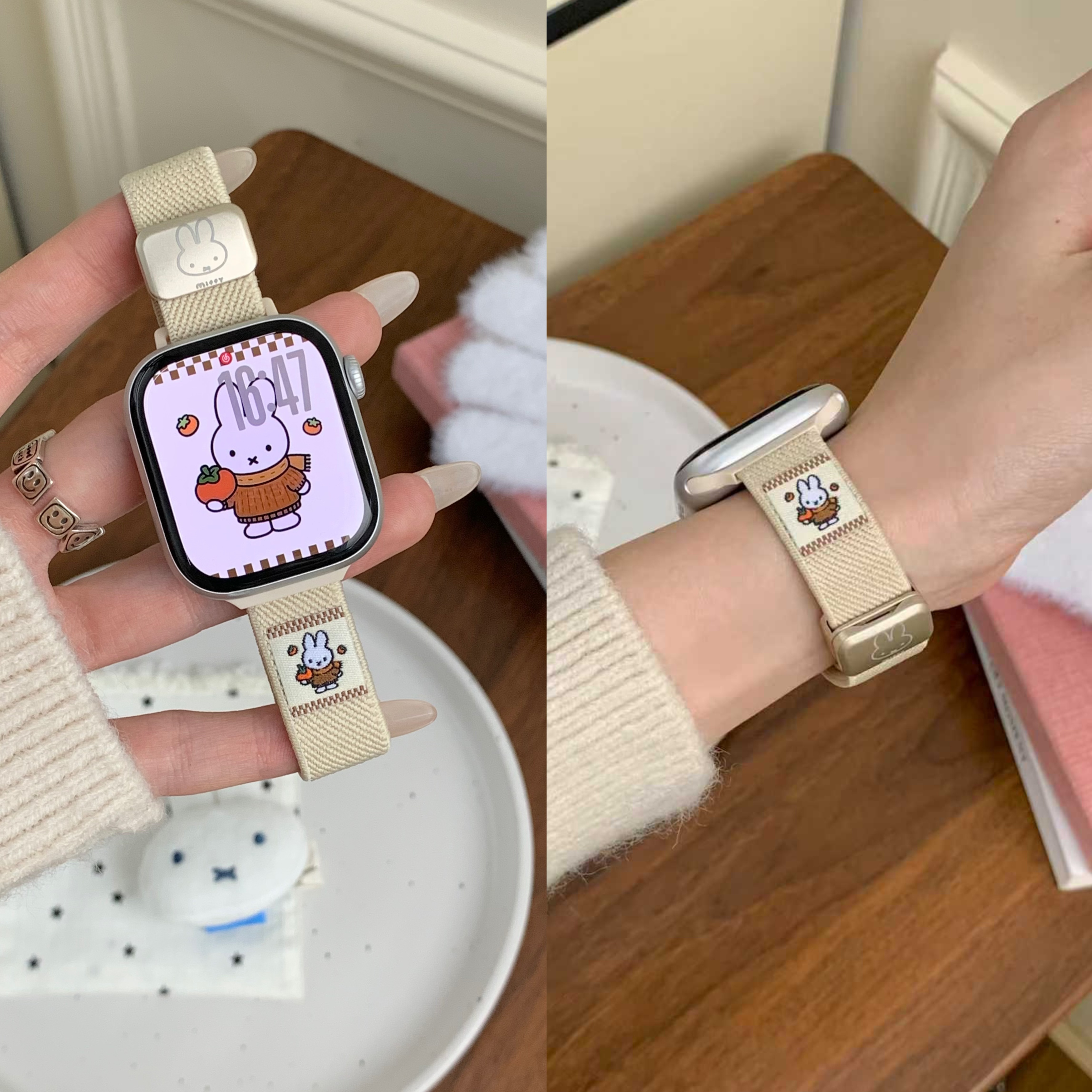 米菲兔弹力尼龙编织适用苹果手表表带s11秋冬款applewatchs10/s9