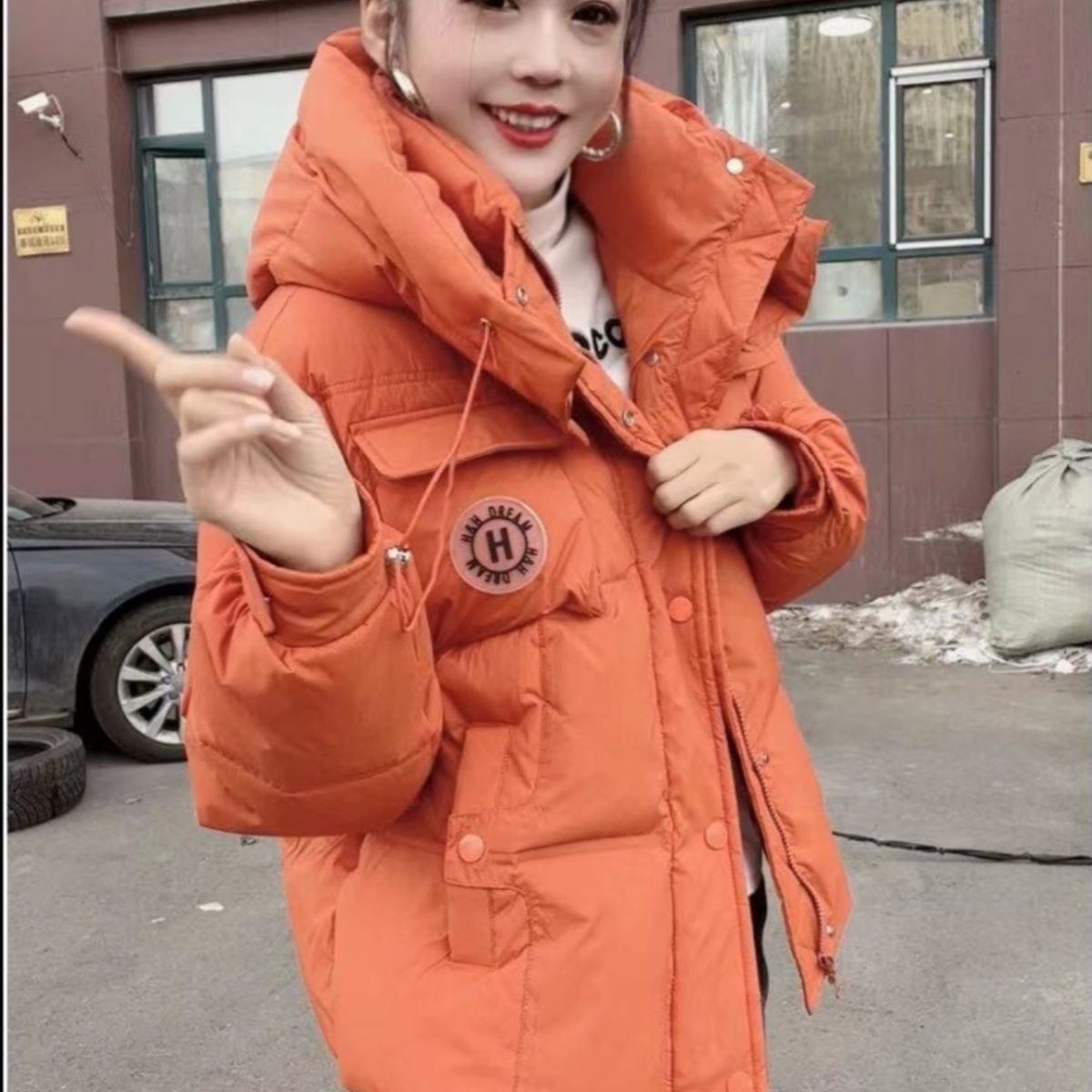 字母宽松中长款秋冬加绒加厚款棉衣网红显瘦棉服短款-A29