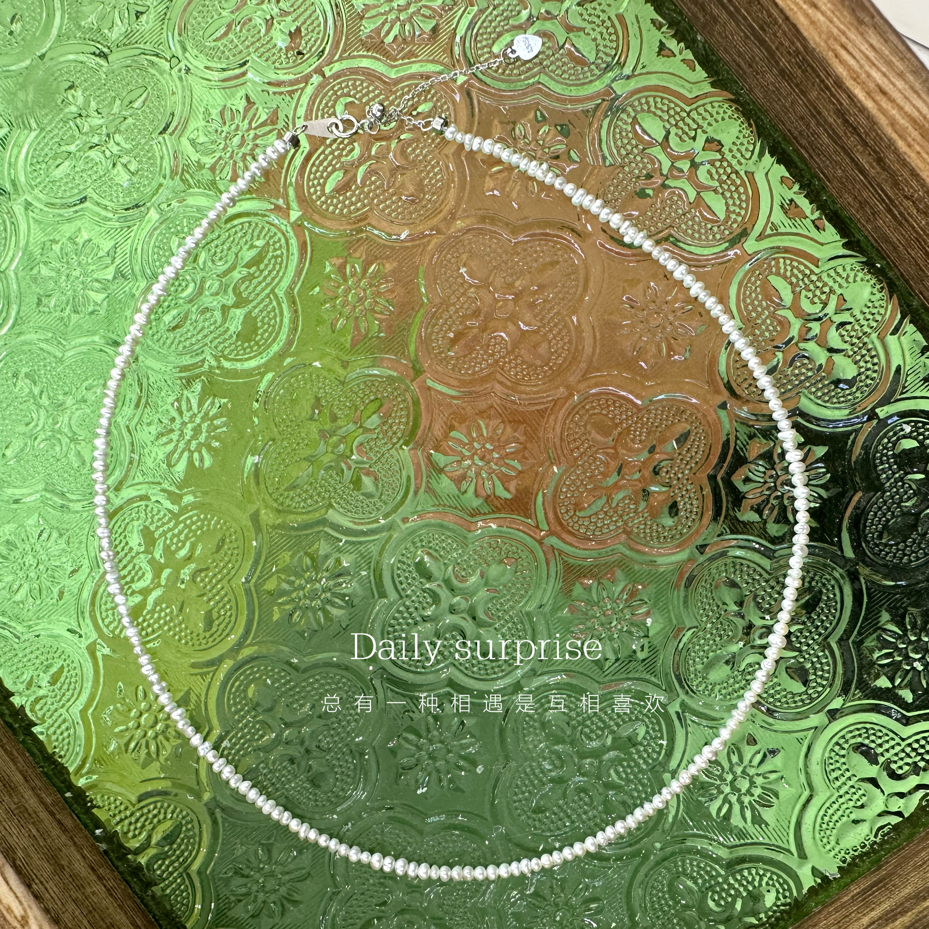 吊坠925银仿珍珠 S925银 小米珠珠项链  超迷你 