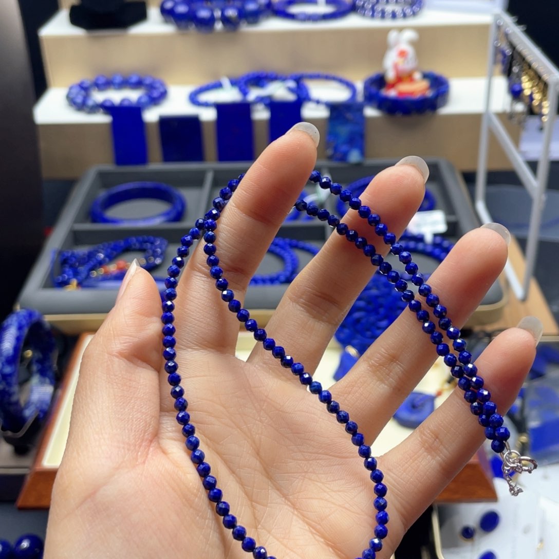 银S925镶嵌青金石项链3+刻面