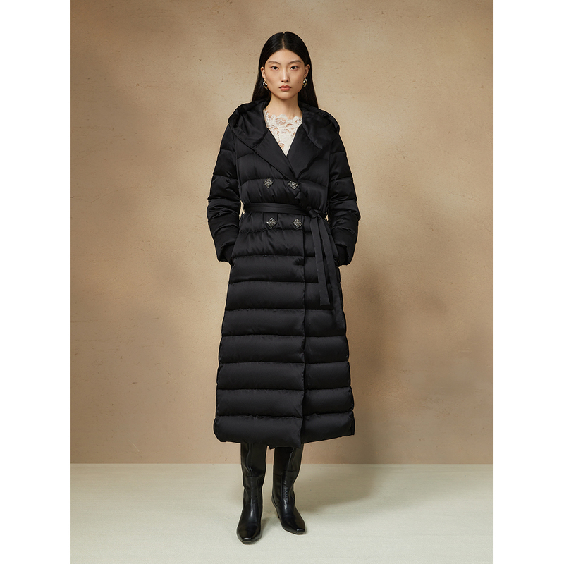 Song of Song歌中歌2024黑色连帽白鹅绒长款羽绒服5C34508060