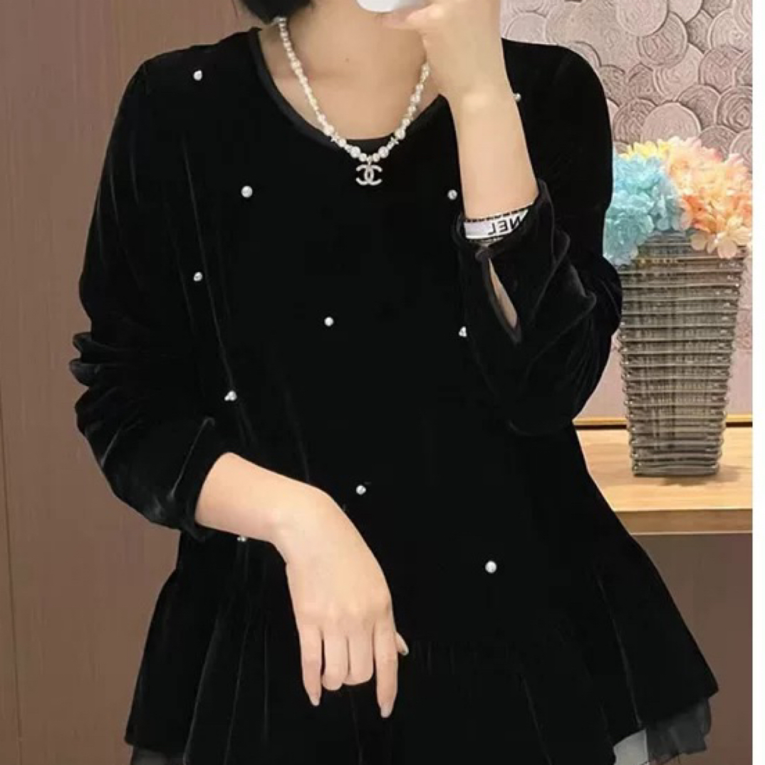 轻奢高级感珍珠丝绒上衣