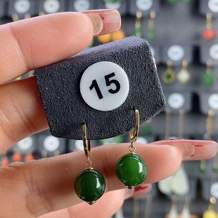 和田玉耳饰18K金镶嵌