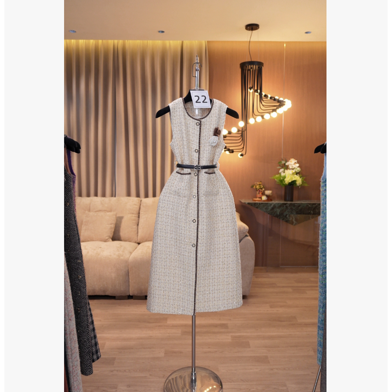 时尚小香风无袖显瘦宽松连衣裙气质优雅22