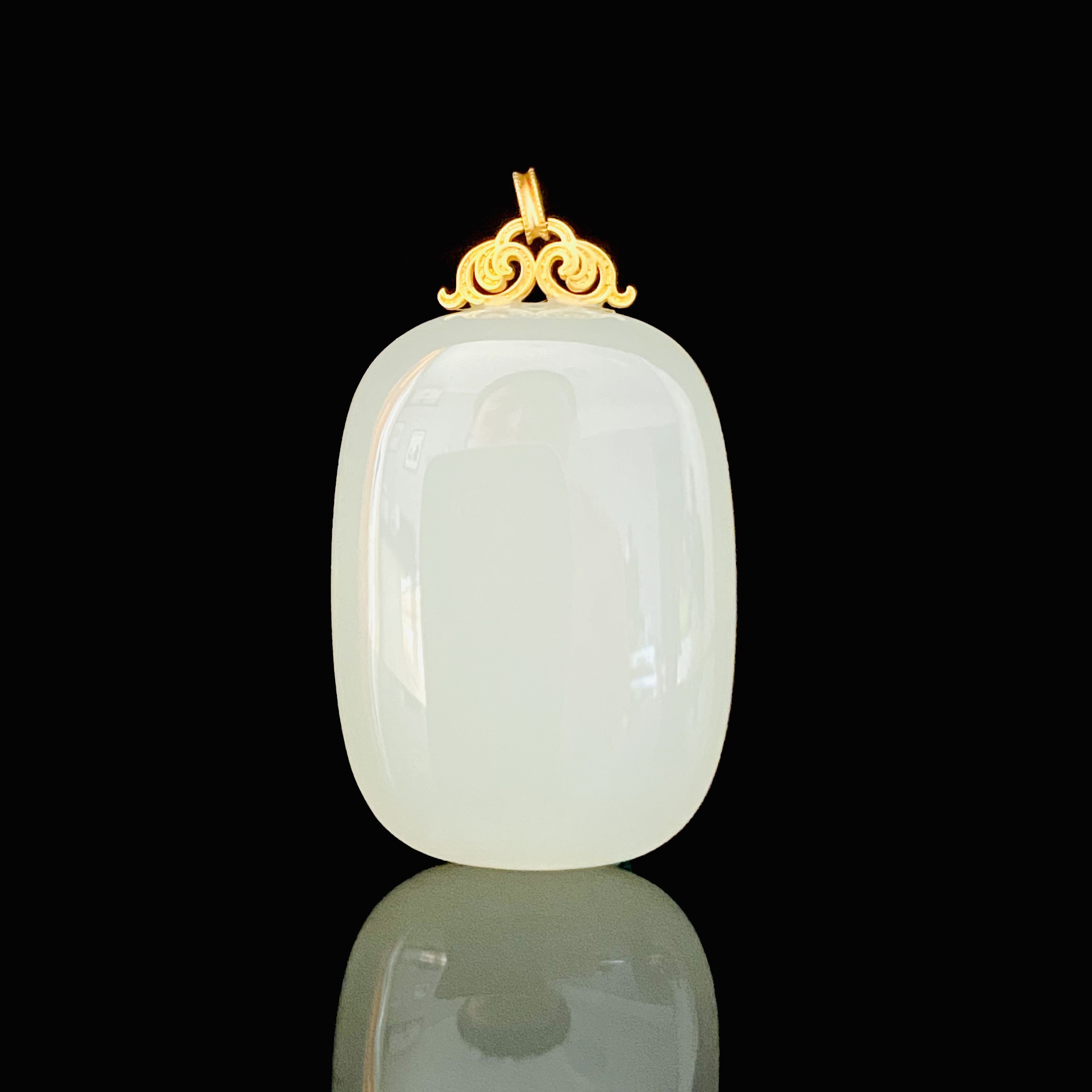 【颜选珠宝】高冰底18K金和田玉面包平安无事牌毛衣链 裸石35＊25＊12