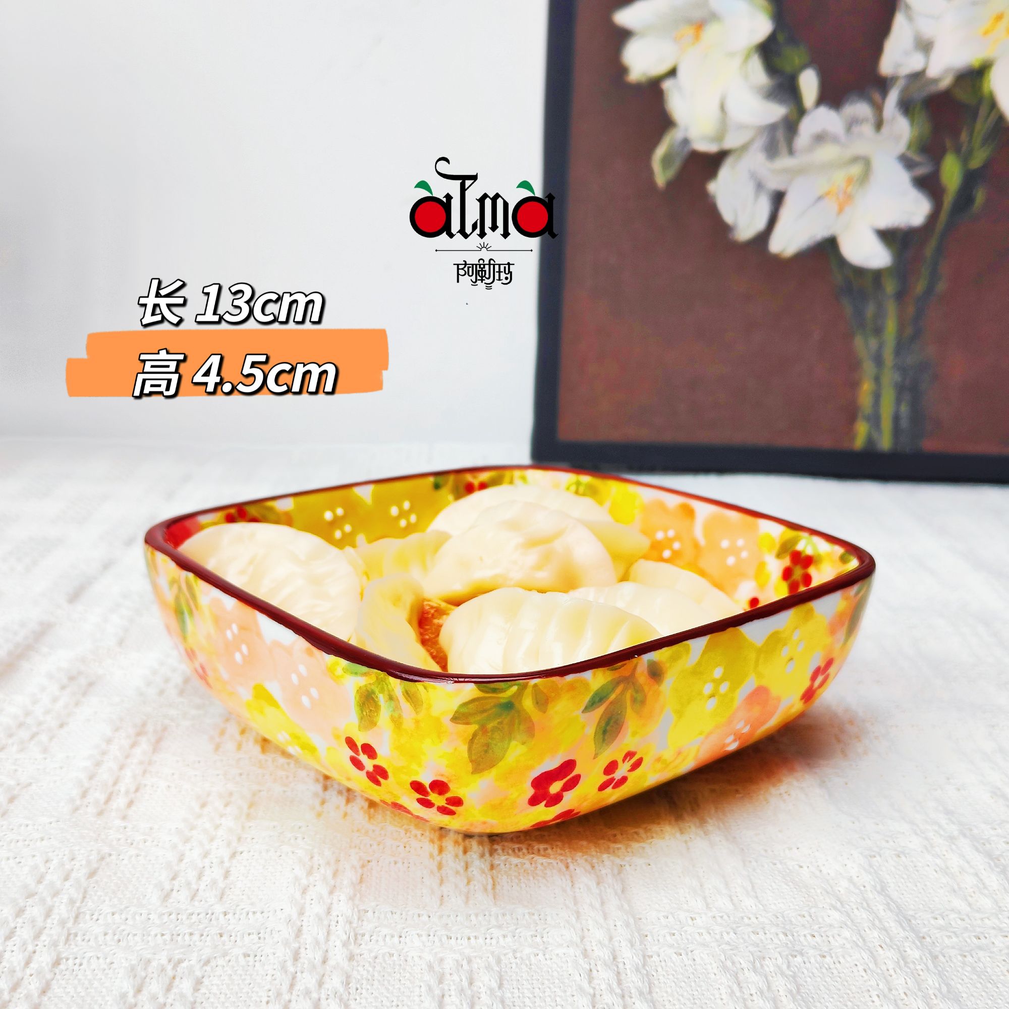 【zulfi专属】阿勒玛【莫奈花园蓝】手绘陶瓷5.5寸方形盘干果盘2个