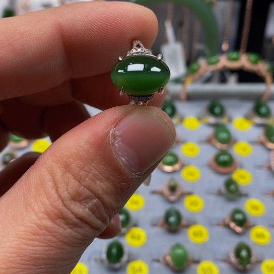 和田玉（碧玉）戒指银S925镶嵌