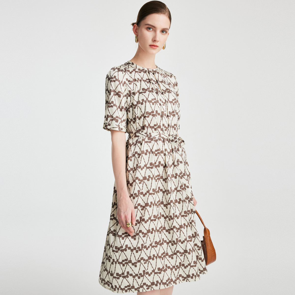 【印花重磅桑蚕丝】25春夏圆领系带收腰高级感连衣裙ES250989Z