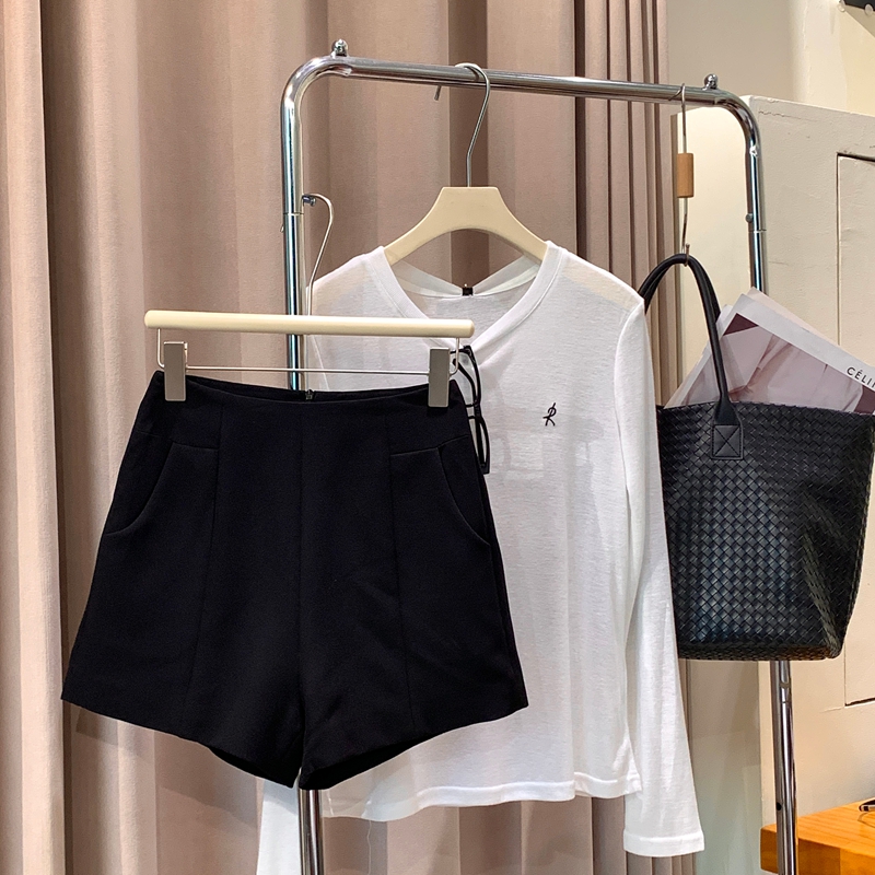 A24休闲裤女小个子阔腿宽松高腰A字经典黑色百搭黑西装短裤三分裤