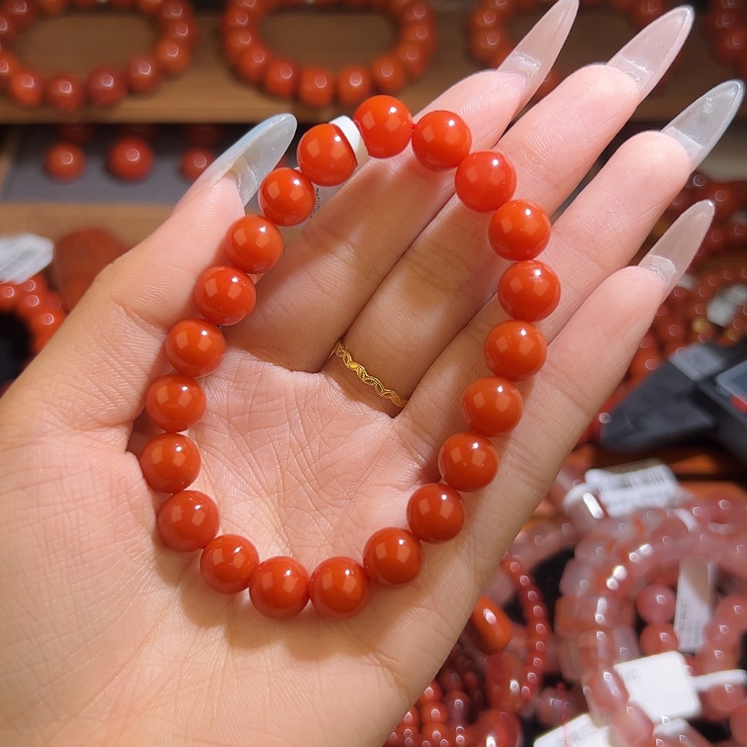 南红玛瑙手链未镶嵌9mm毕业柿子红