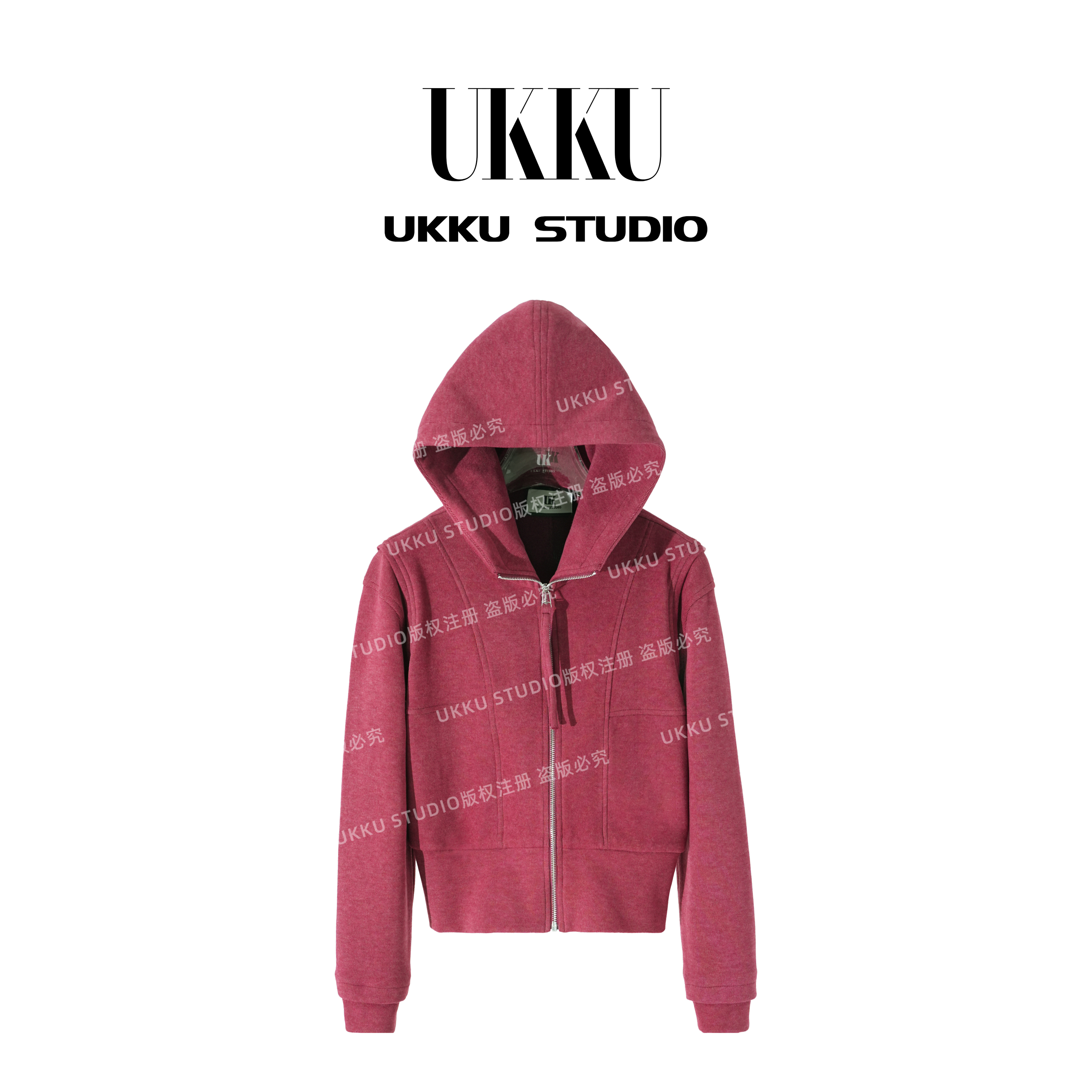肖肖【UKKUSTUDIO】洋气修身勃垦地红色气质显白重磅连帽卫衣512967