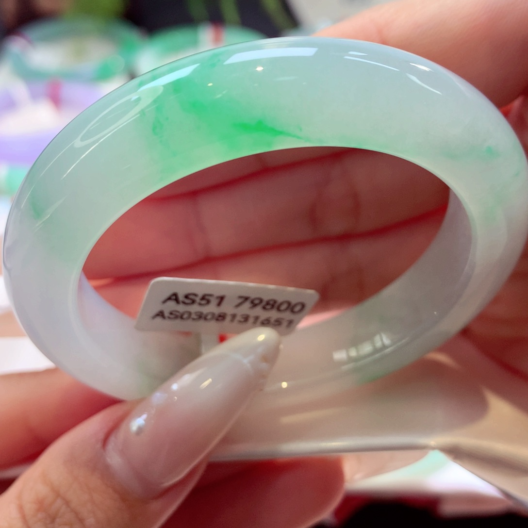 未镶嵌手镯翡翠白底青19号66