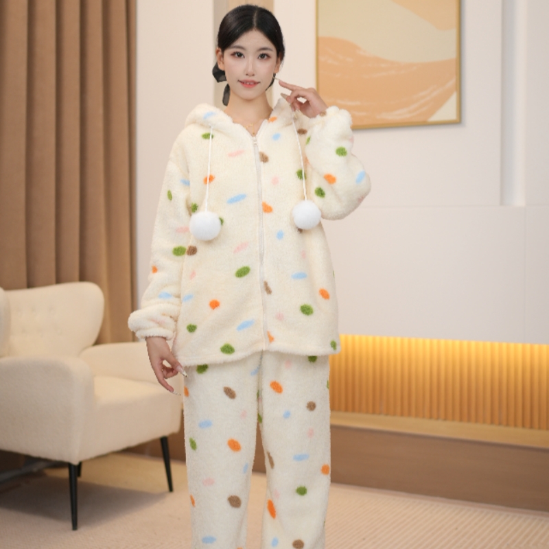 231款波点拉链-常规款冬季苹果中年卡通睡衣冬款保暖少女秋季毛绒