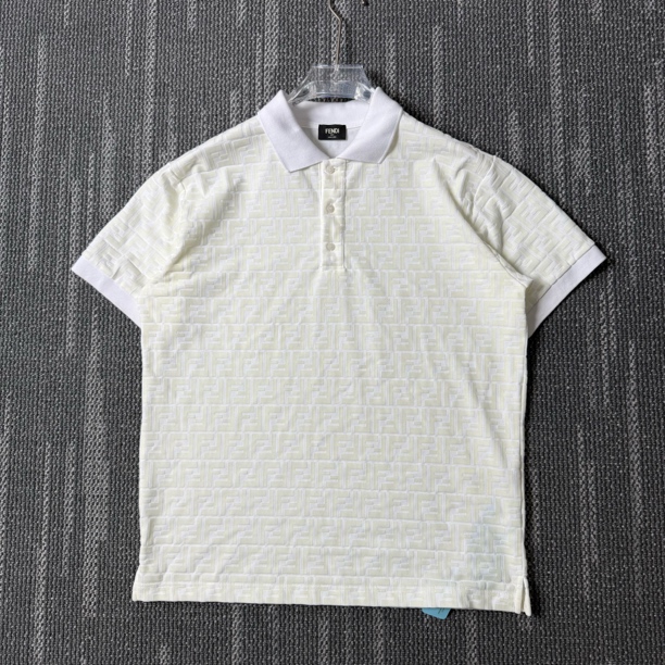 99新 FENDI/芬迪 双F植绒满印Polo领短袖/M码/9202