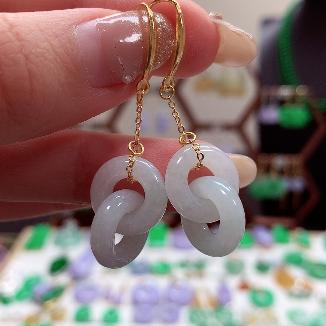 翡翠耳饰银S925镶嵌天然翡翠