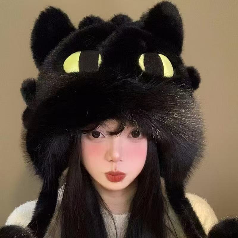 乌牙崽崽冬季无檐女公主风秋冬休闲风帽子黑色情侣挂脖毛绒