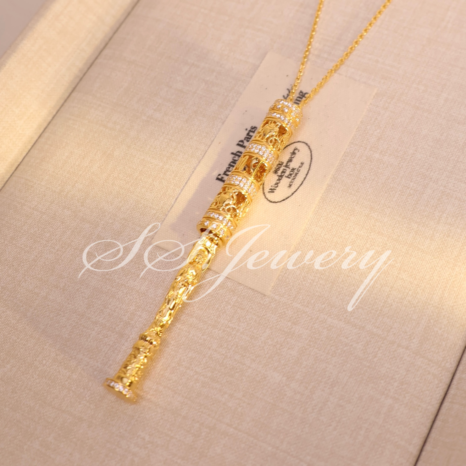 链子925银合成锆石 SS JEWELRY随身佛转筒项链