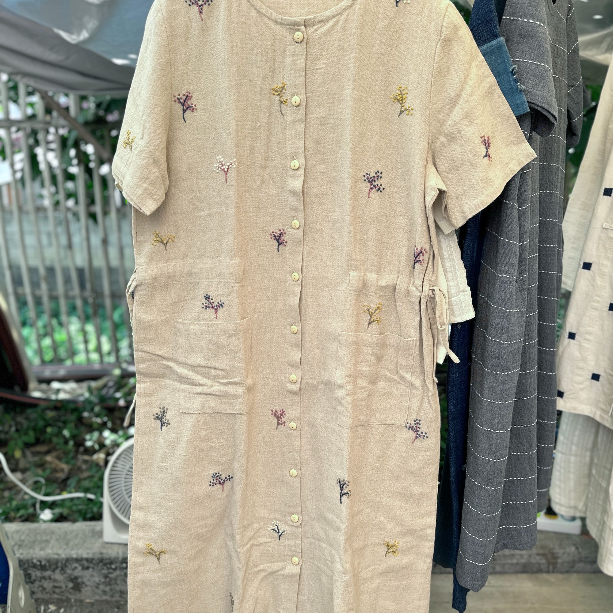 Taya 2024泰国清迈直邮新款汉麻娃娃领明线短袖连衣裙