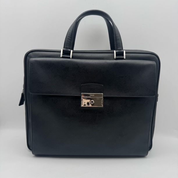 95新 Prada/普拉达 97新黑色十字也手提公文包/男士2719