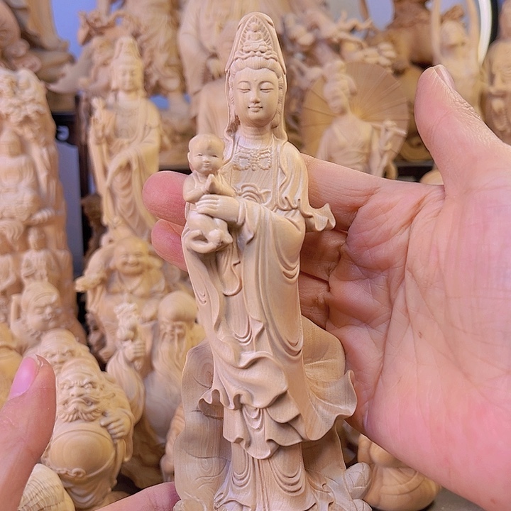 木简****8小叶黄杨木20高送子观音小瑕