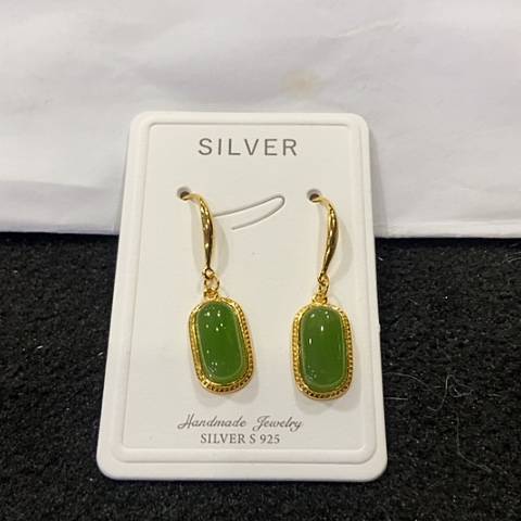 和田玉耳饰银S925镶嵌