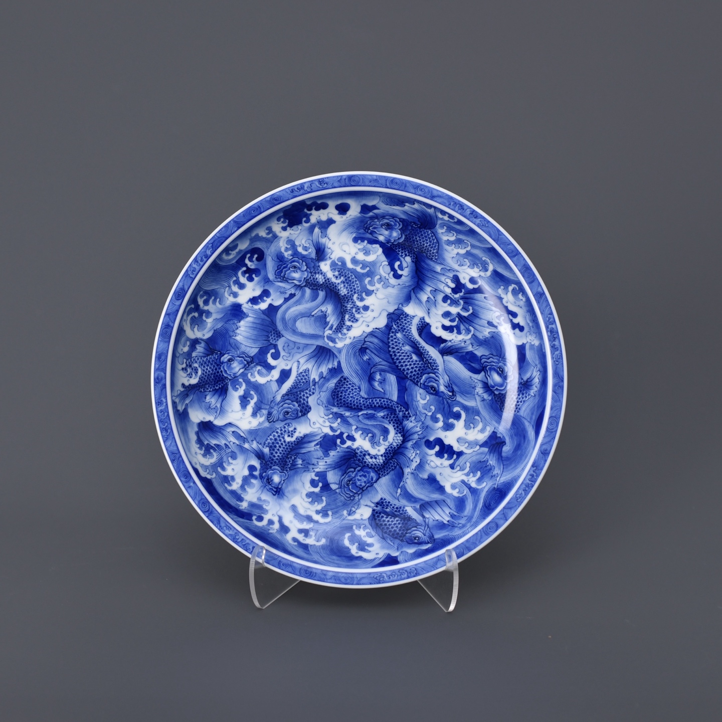 景德镇妙色青花九鲤戏水壶承纯手工手绘瓷器高端窑口