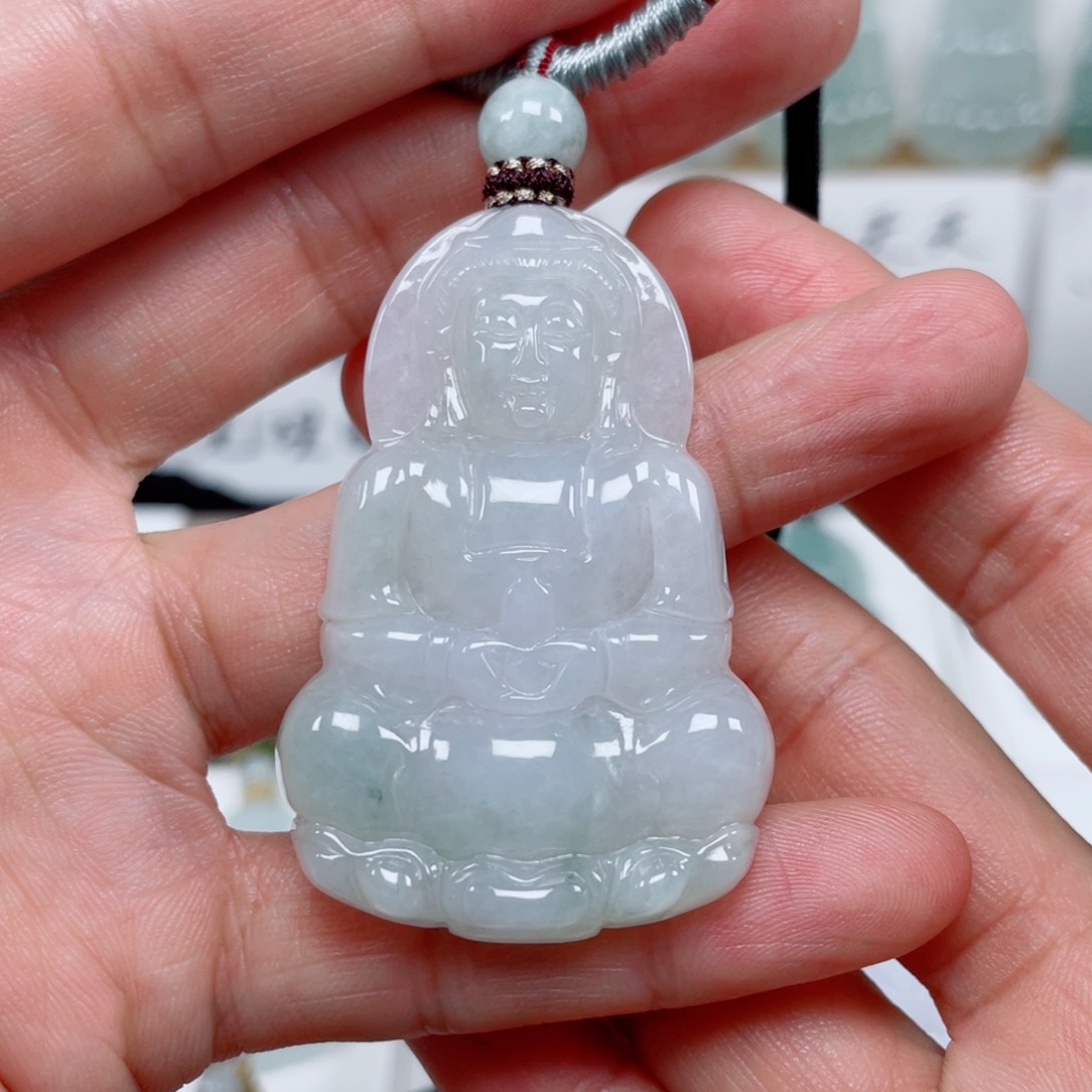 翡翠颈饰未镶嵌天然翡翠A货观音105号