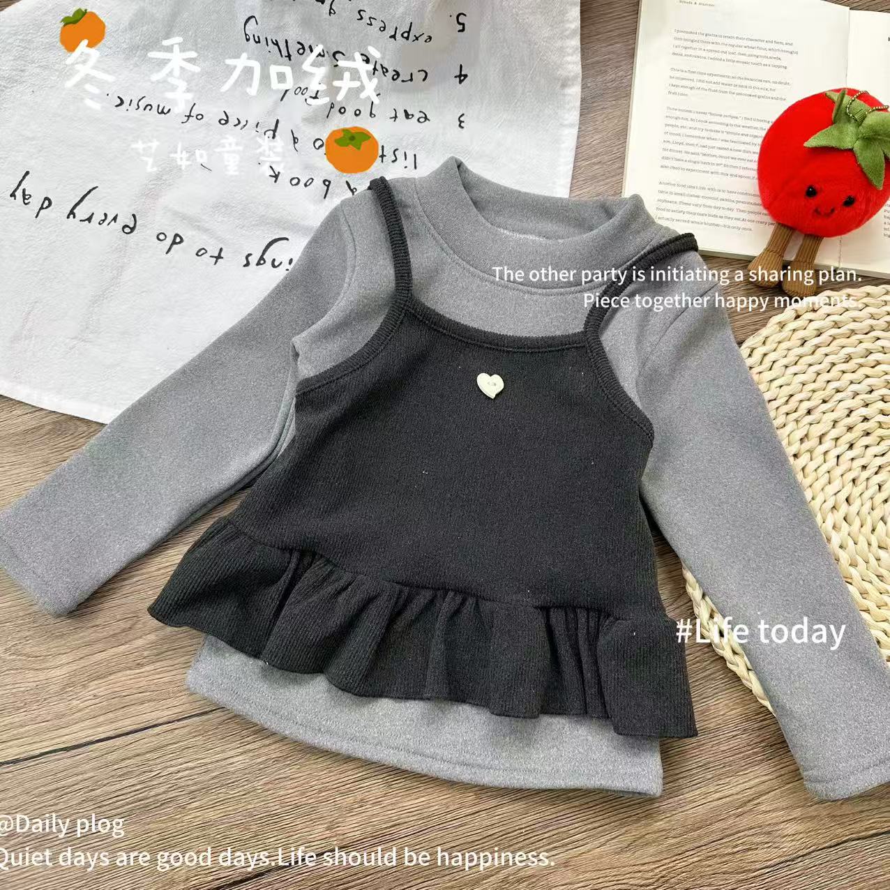 【格雷森系】2025冬季上新韩系女童爱心百搭加绒假两件上衣D-H771