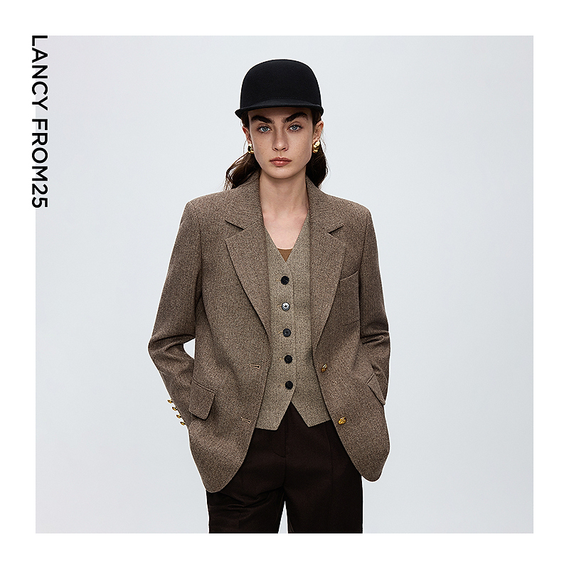 【高智系列】朗姿羊毛平驳领通勤西服气质高级感2025年冬季新款