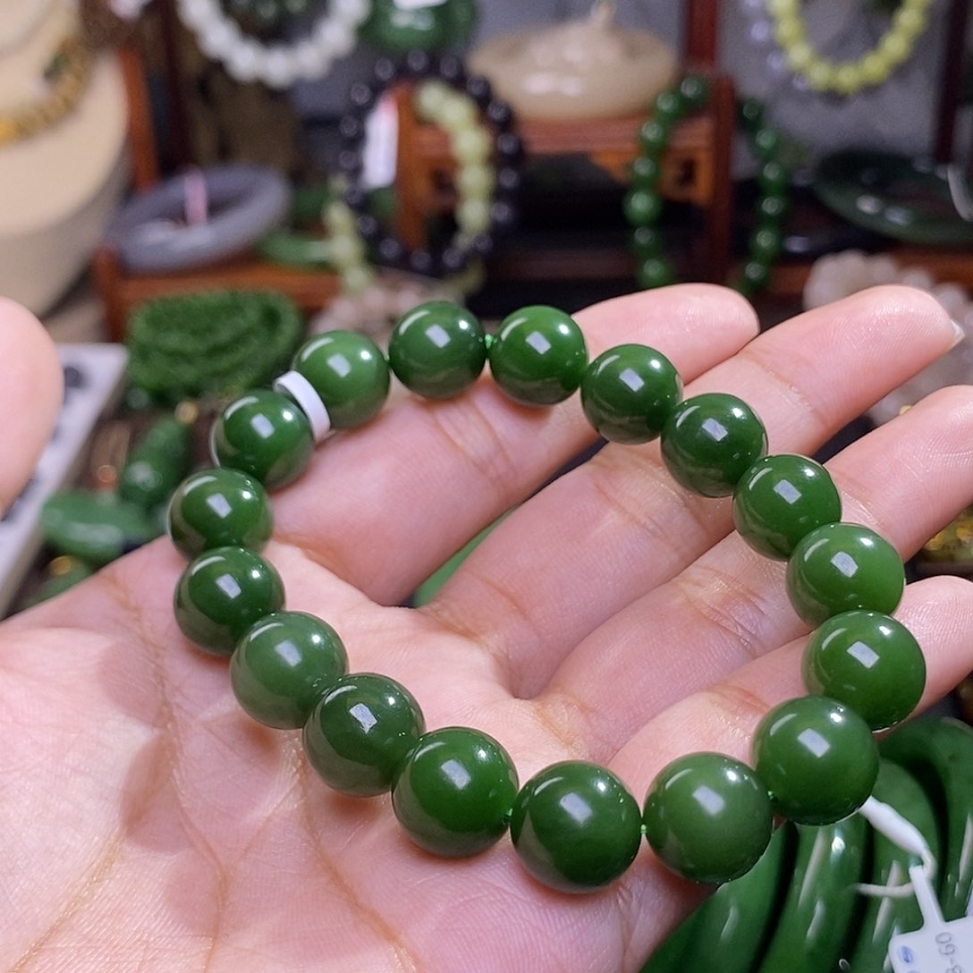 和田玉碧玉收藏毕业级约12mm手串未镶嵌