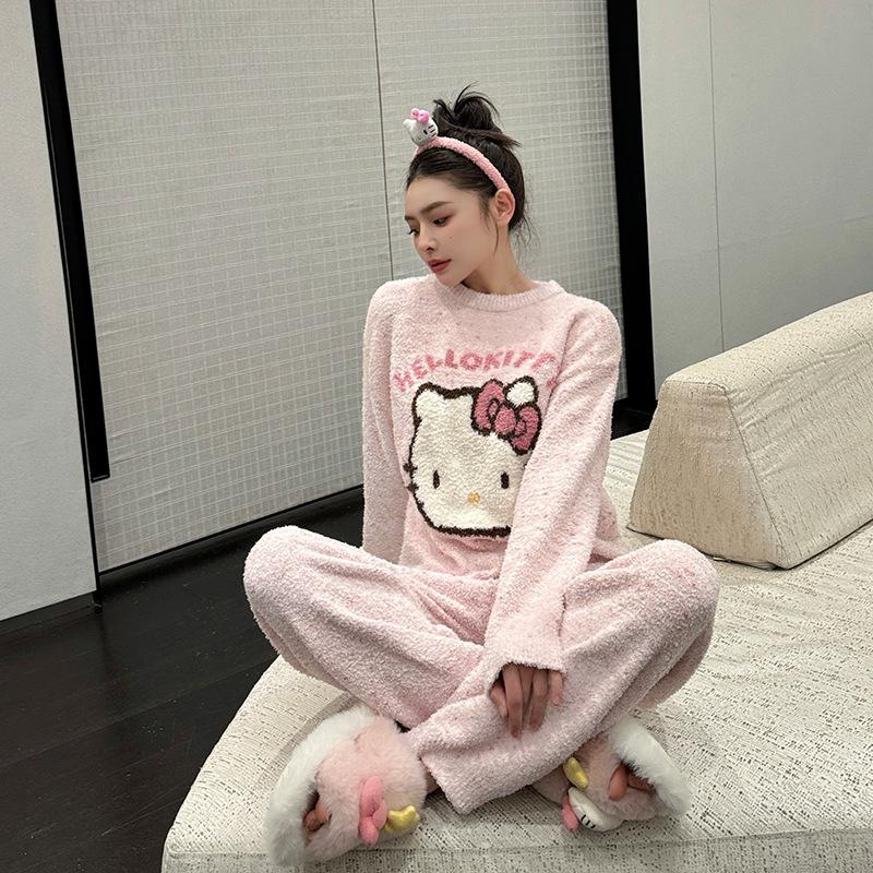 【可爱KT猫】家居服套装冬季舒适加厚半边绒卡通少女家居服可爱