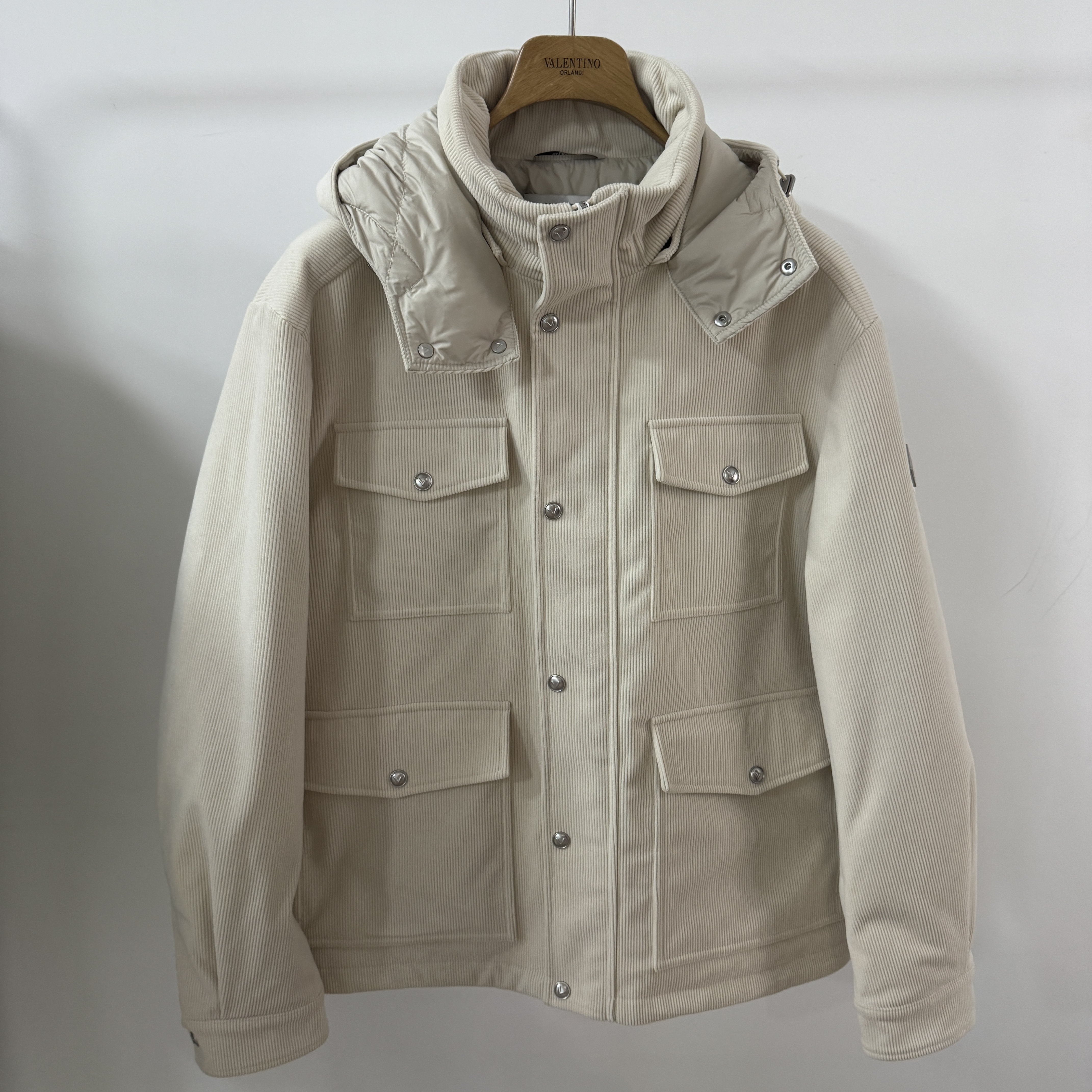 华伦天奴.奥兰迪男士冬季B版金属标灯芯绒可拆卸羽绒服