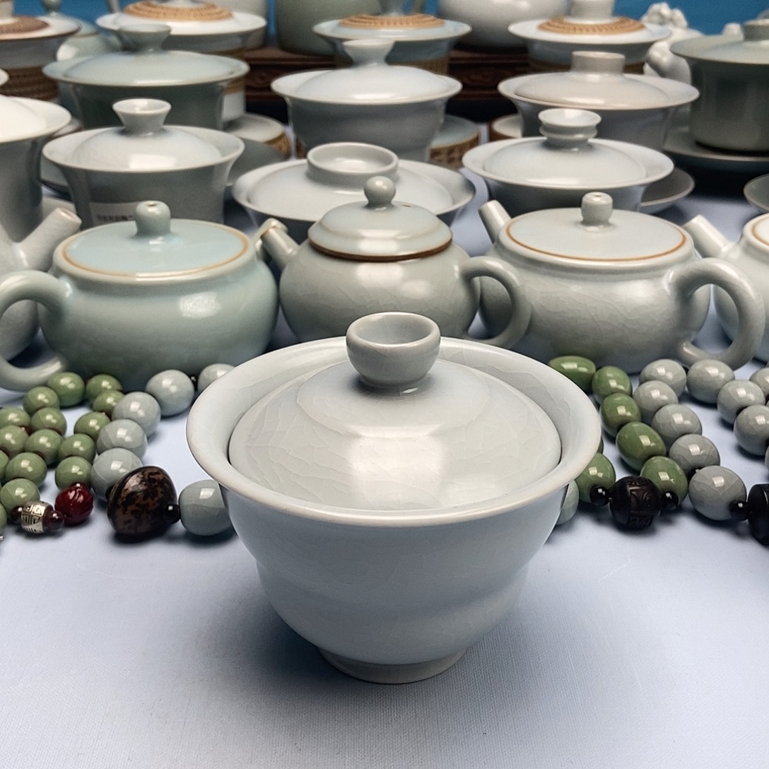 雪***木杯仿古月白釉福禄盖碗原矿原釉原产地