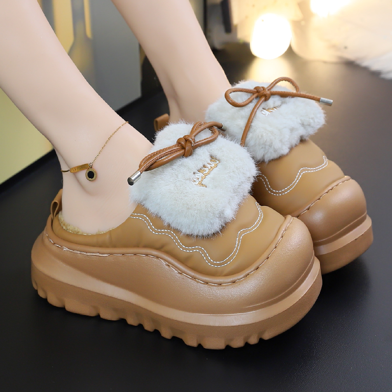 PU棉拖鞋女士秋冬季2024新款防水保暖加绒室内居家厚底棉拖鞋包头