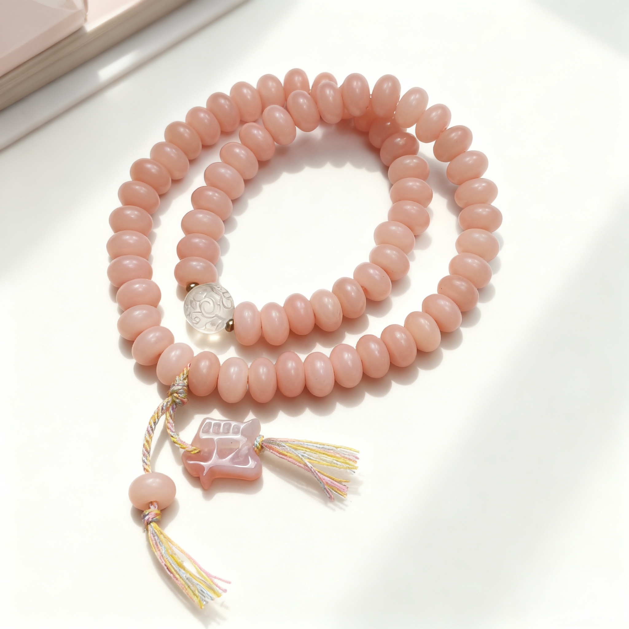 粉菩提算盘珠双圈财字雕刻款 精品手串 无礼盒 STJ 073