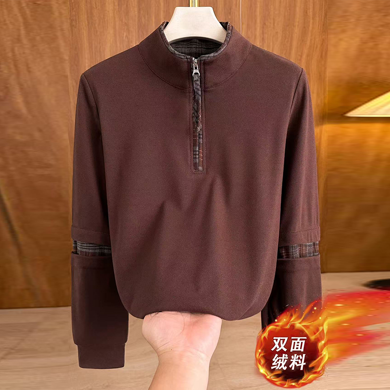 时尚格纹拼接秋冬新款洋气显瘦百搭内搭保暖气质上衣