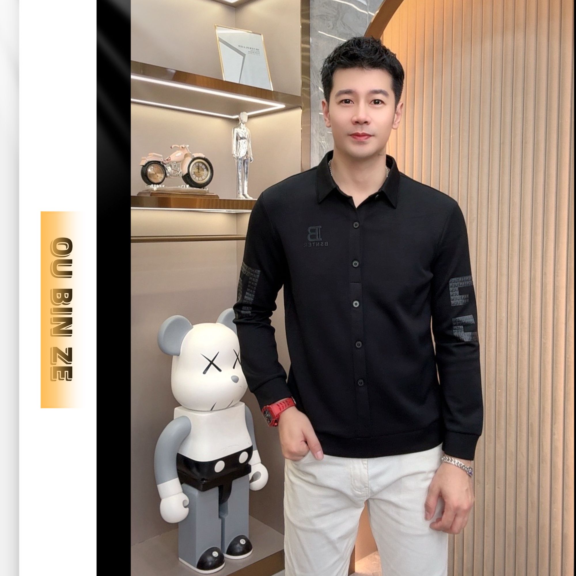 新 欧彬泽【梵克拉】长袖衬衫翻领秋冬男装T恤时尚修身商务M5179