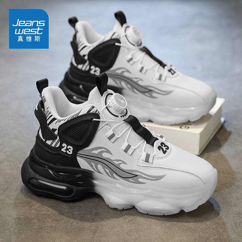 Jeanswest/真维斯男鞋秋冬新款休闲鞋免系旋转纽扣时尚百搭跑步鞋