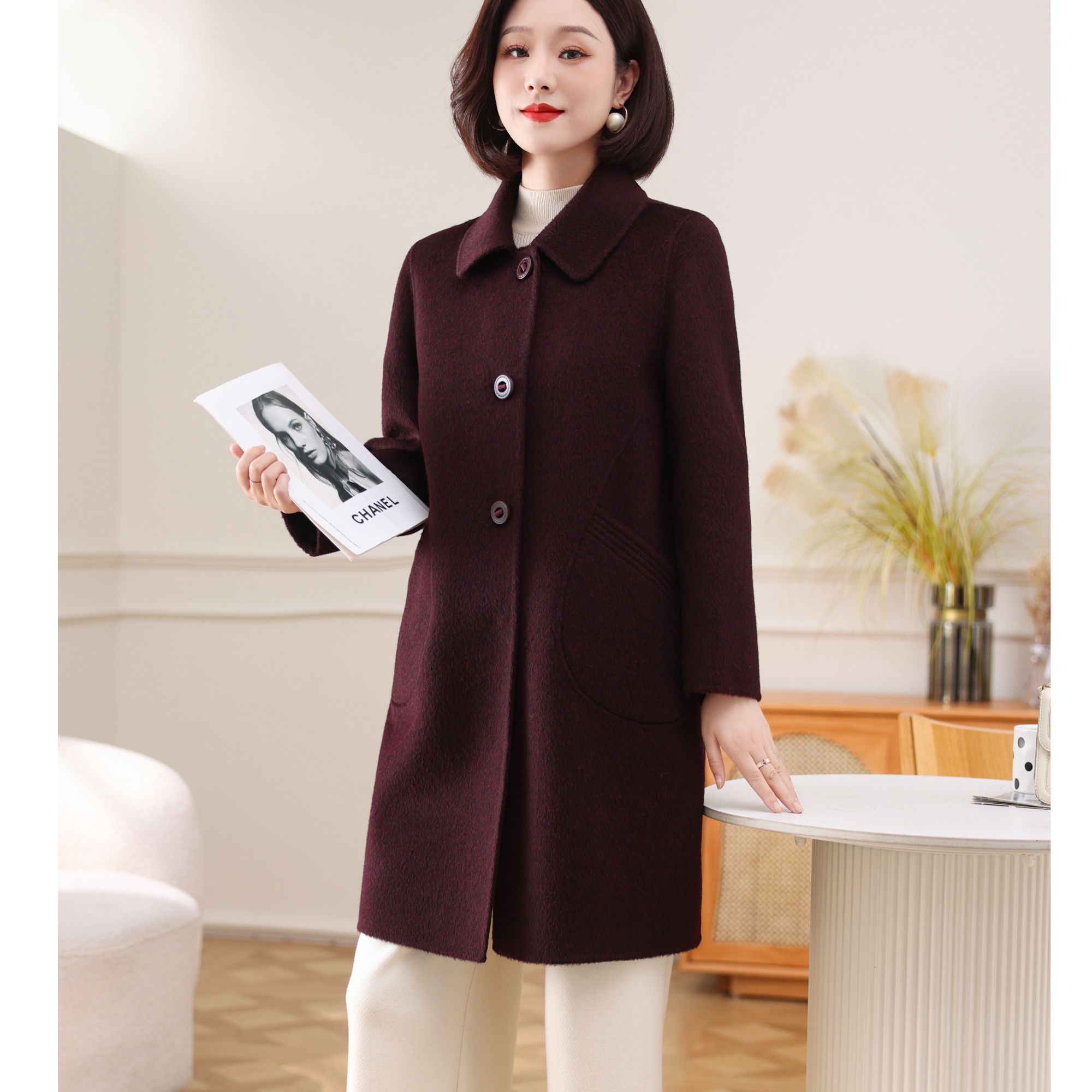 ziyang/孜洋骆驼绒高端贵气修身显瘦大衣高奢时尚百搭中长款L5203