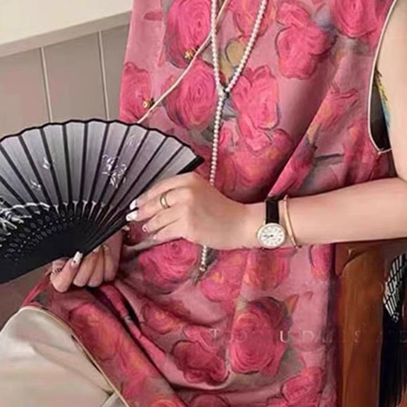 新中式国风盘扣立领印花无袖马甲女夏季时尚洋气衬衫坎肩背心上衣