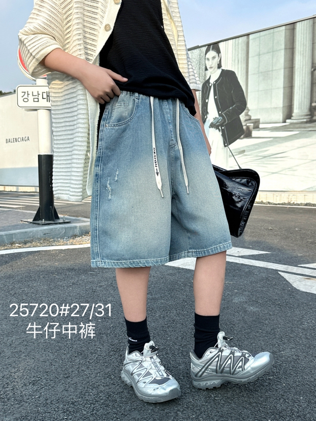 青少年中大童中裤牛仔针织工装休闲裤