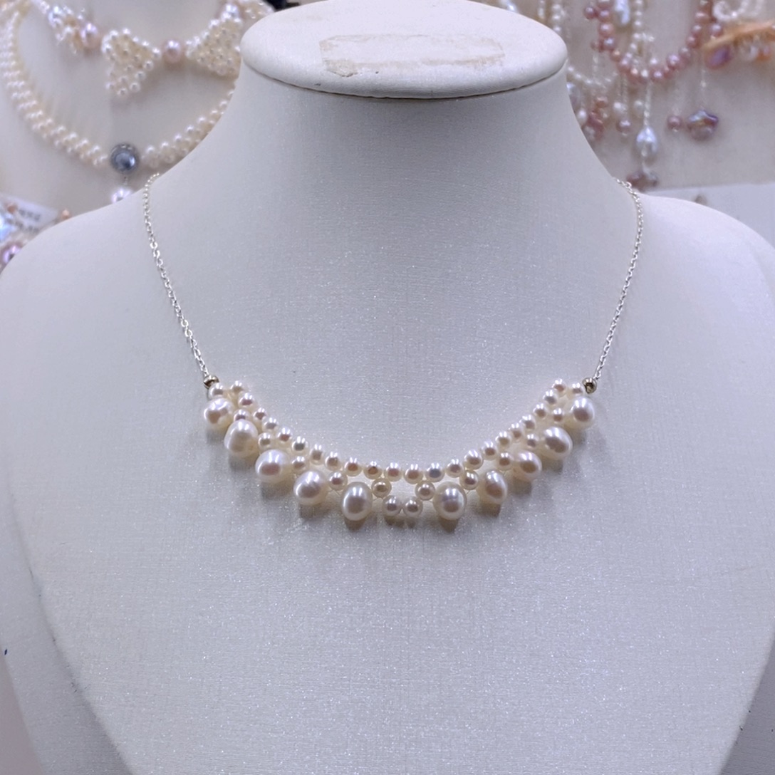 银S925镶嵌淡水珍珠耳饰项链