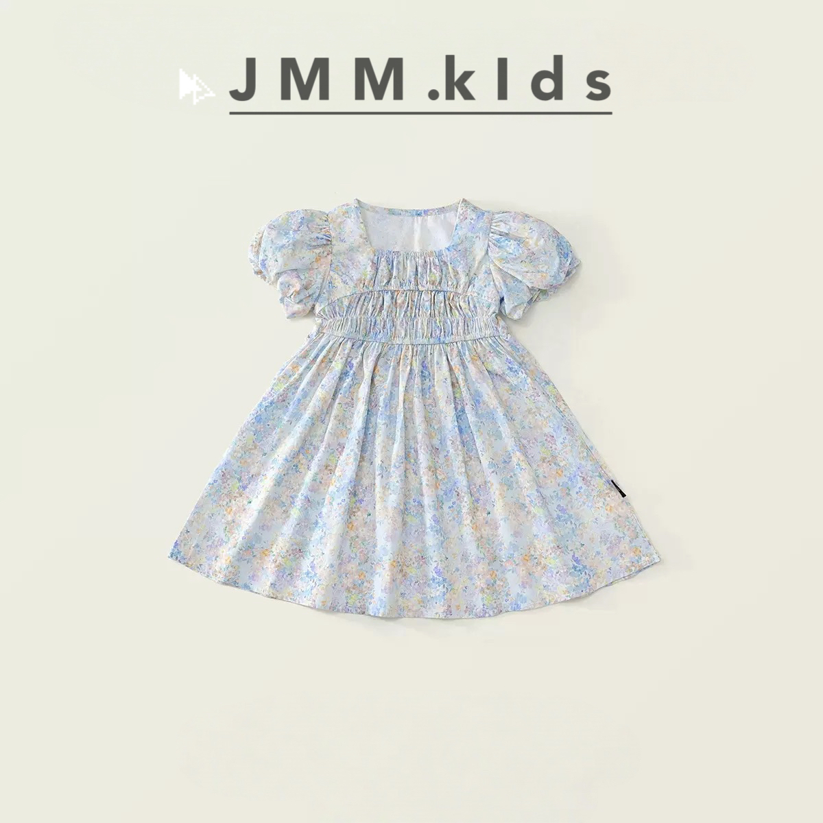 K176 女童夏季洋气度假田园风泡泡袖公主碎花连衣裙