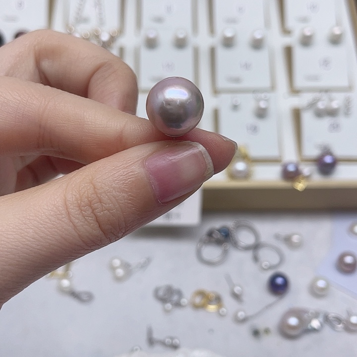 淡水珍珠耳饰银S925镶嵌白*芯