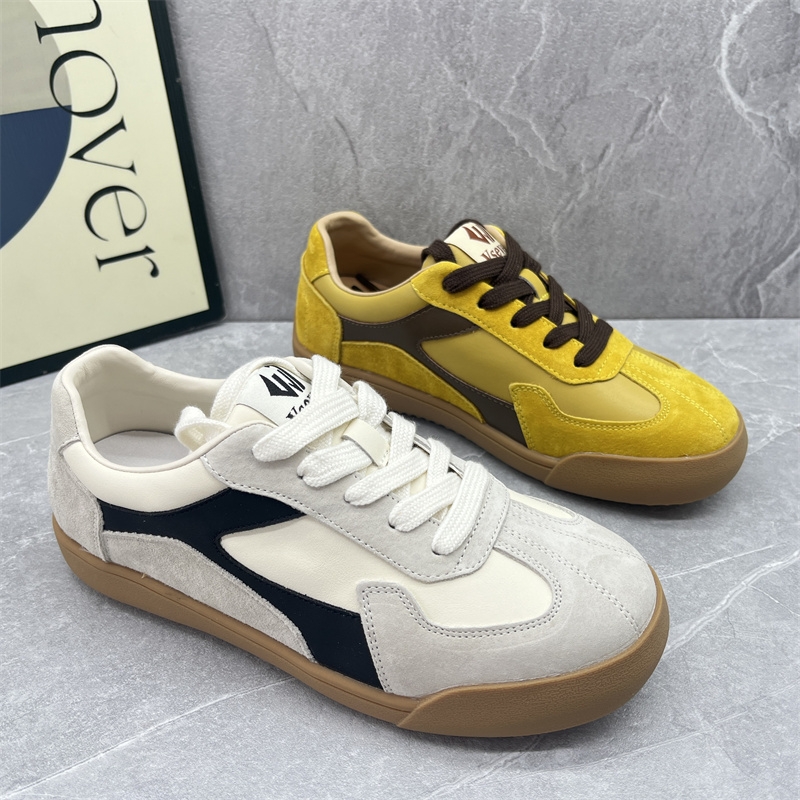 韩版撞色真皮德训鞋女2025春季新款百搭舒适显脚小板鞋复古休闲鞋