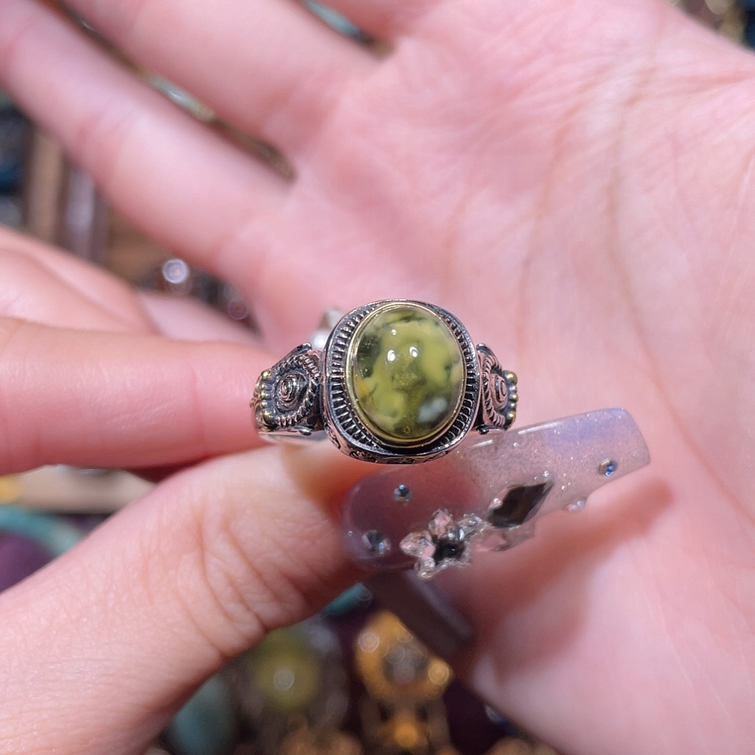 琥珀银S925镶嵌戒指